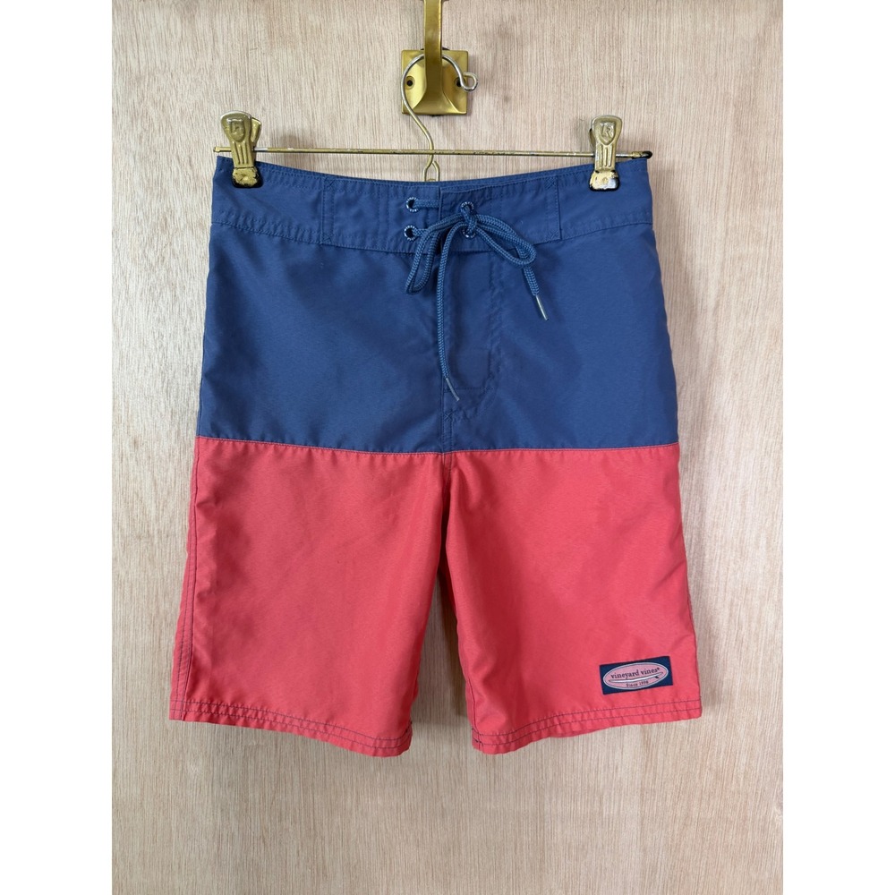 Vineyard Vines Boys S 8-10 Blue Pink Colorblock Swim Trunks Board Shorts